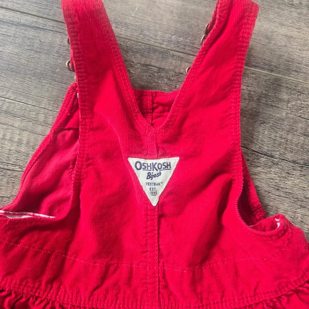 OshKosh Bgosh Red Corduroy Overall Jumper Dress Toddler 24M Vestbak Classic